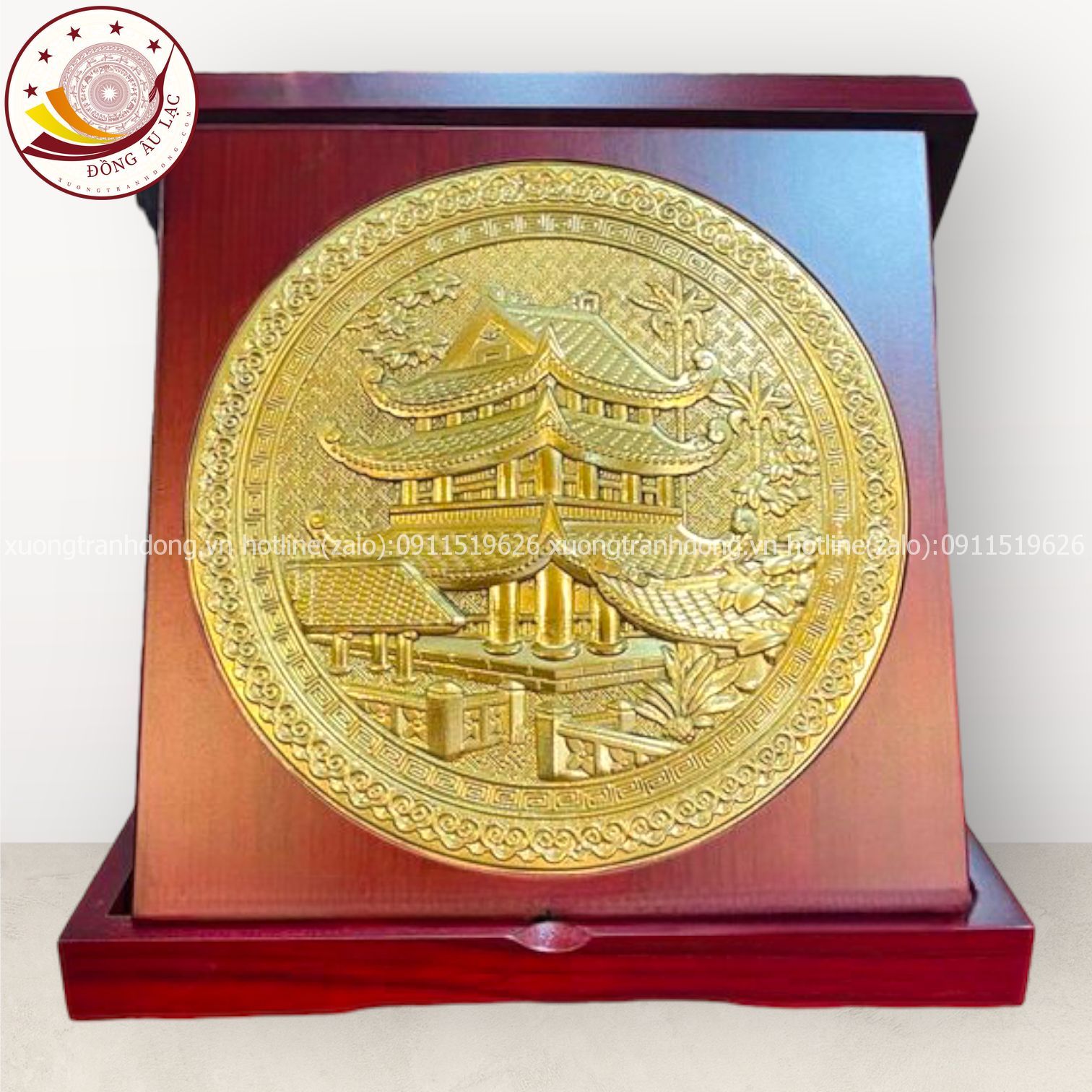 tranh qua tang danh lam chua keo thai binh de ban dong vang kich thuoc 23cm xuong tranh dong