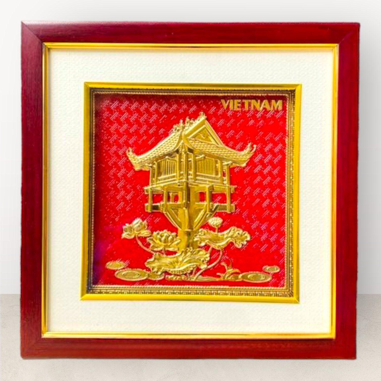 tranh qua tang danh lam chua mot cot dong vang de ban kich thuoc 26x26cm mau 1 xuong tranh dong