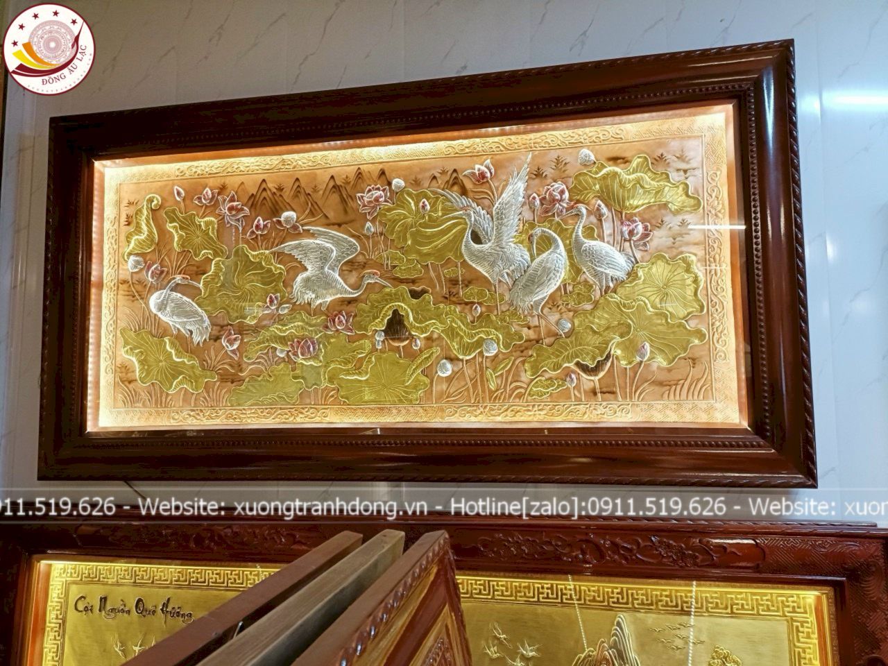 tranh sen hac dong vang dat vang bac nen hong kt 2m3x1m2 xuong tranh dong