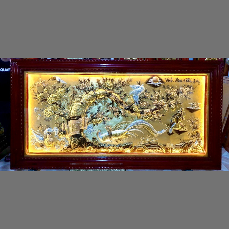 tranh vinh hoa phu quy bang dong vang dat vang bac kich thuoc 1m7x90cm