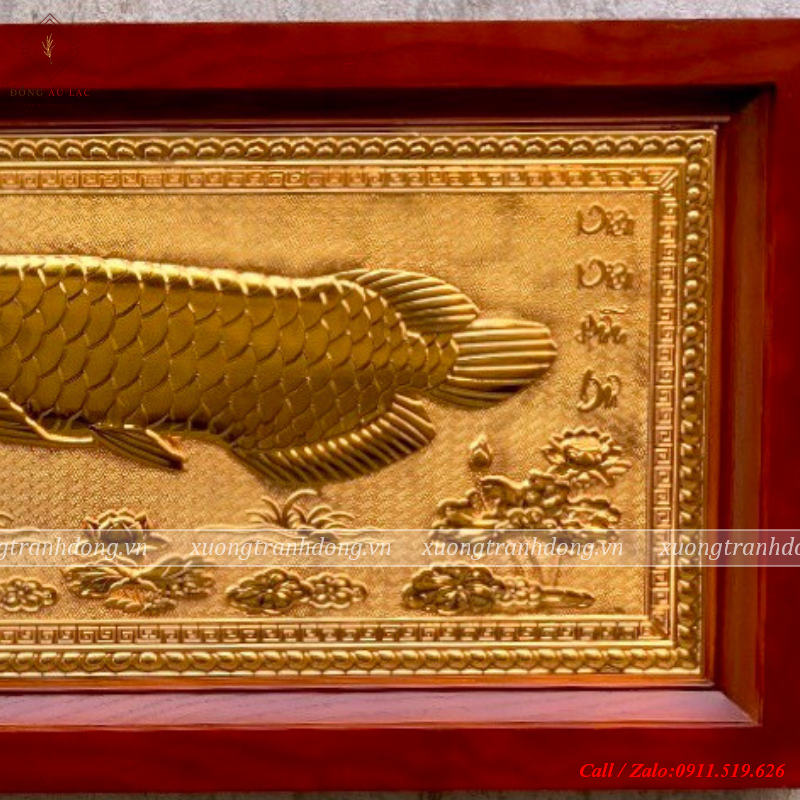tranh ca rong 38x68cm ma vang 24k ma nen khung go soi