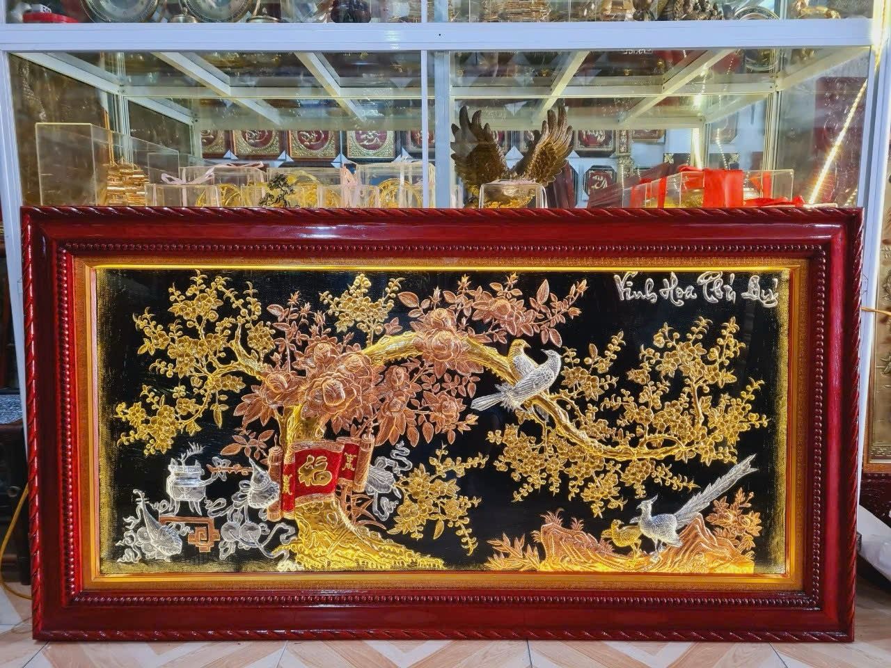 tranh vinh hoa phu quy bang dong vang dat vang bac chu phuc han kich thuoc 1m7x90cm xuong tranh dong