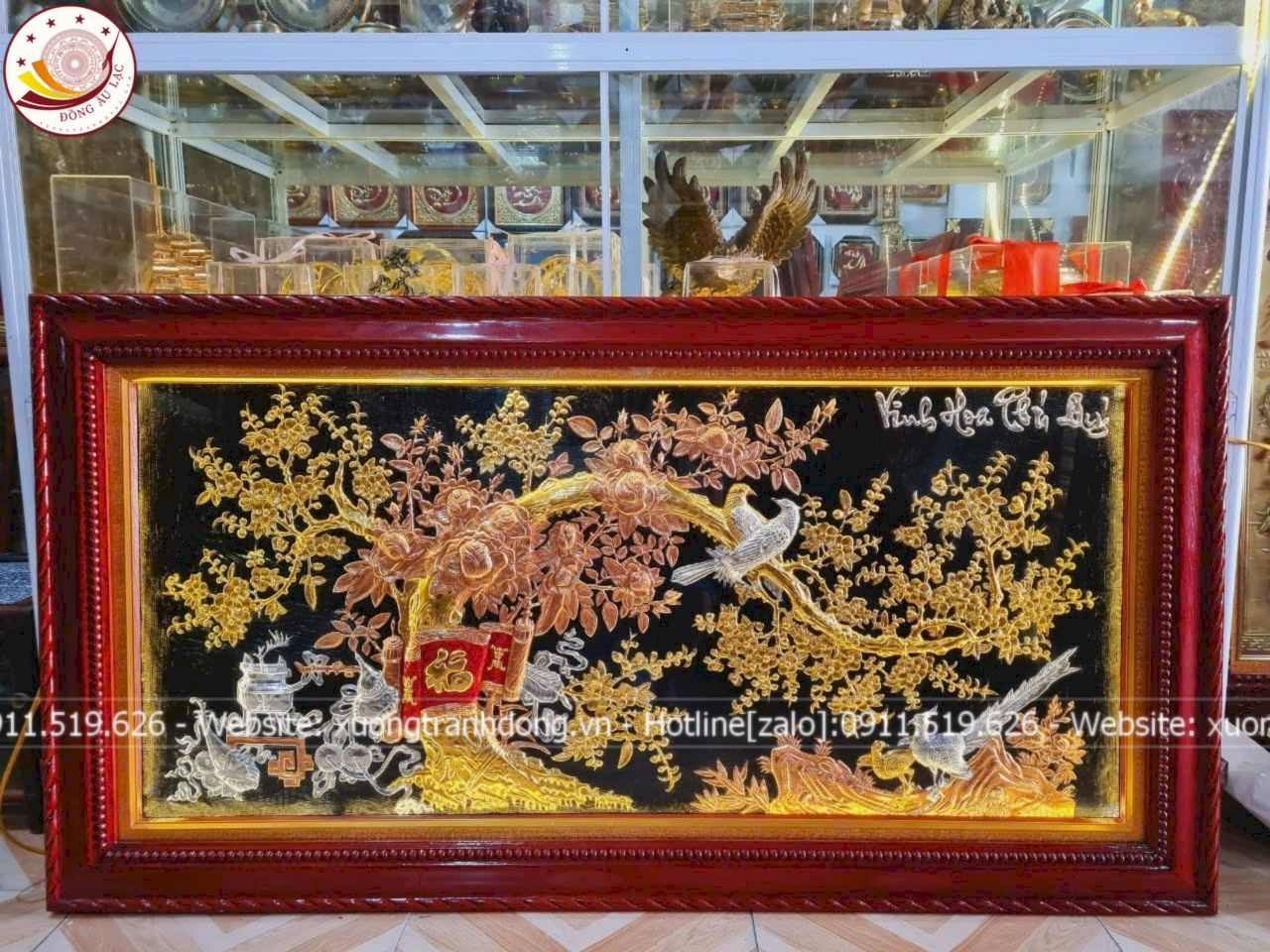 tranh vinh hoa phu quy bang dong vang dat vang bac chu phuc han kich thuoc 1m7x90cm xuong tranh dong