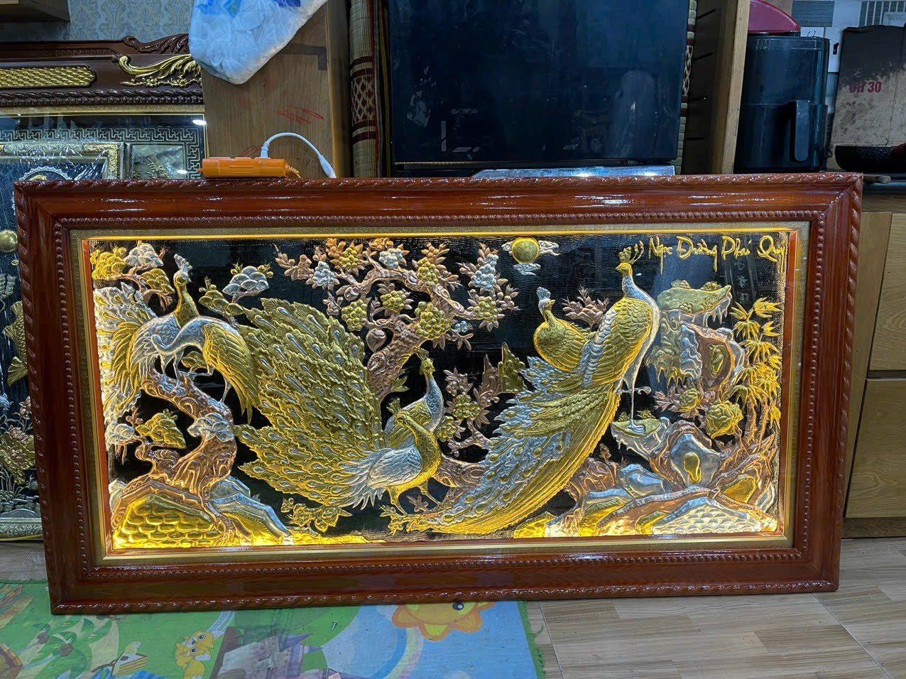tranh ngoc duong phu quy dong vang dat vang bac khung xoan kich thuoc 1m7x90cm
