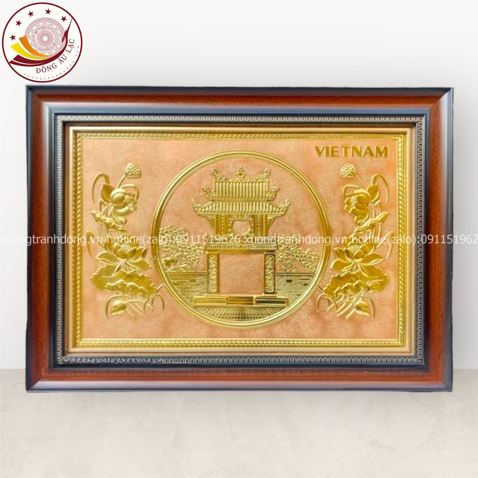 tranh qua tang danh lam van mieu bang dong vang kich thuoc 38x54cm xuong tranh dong