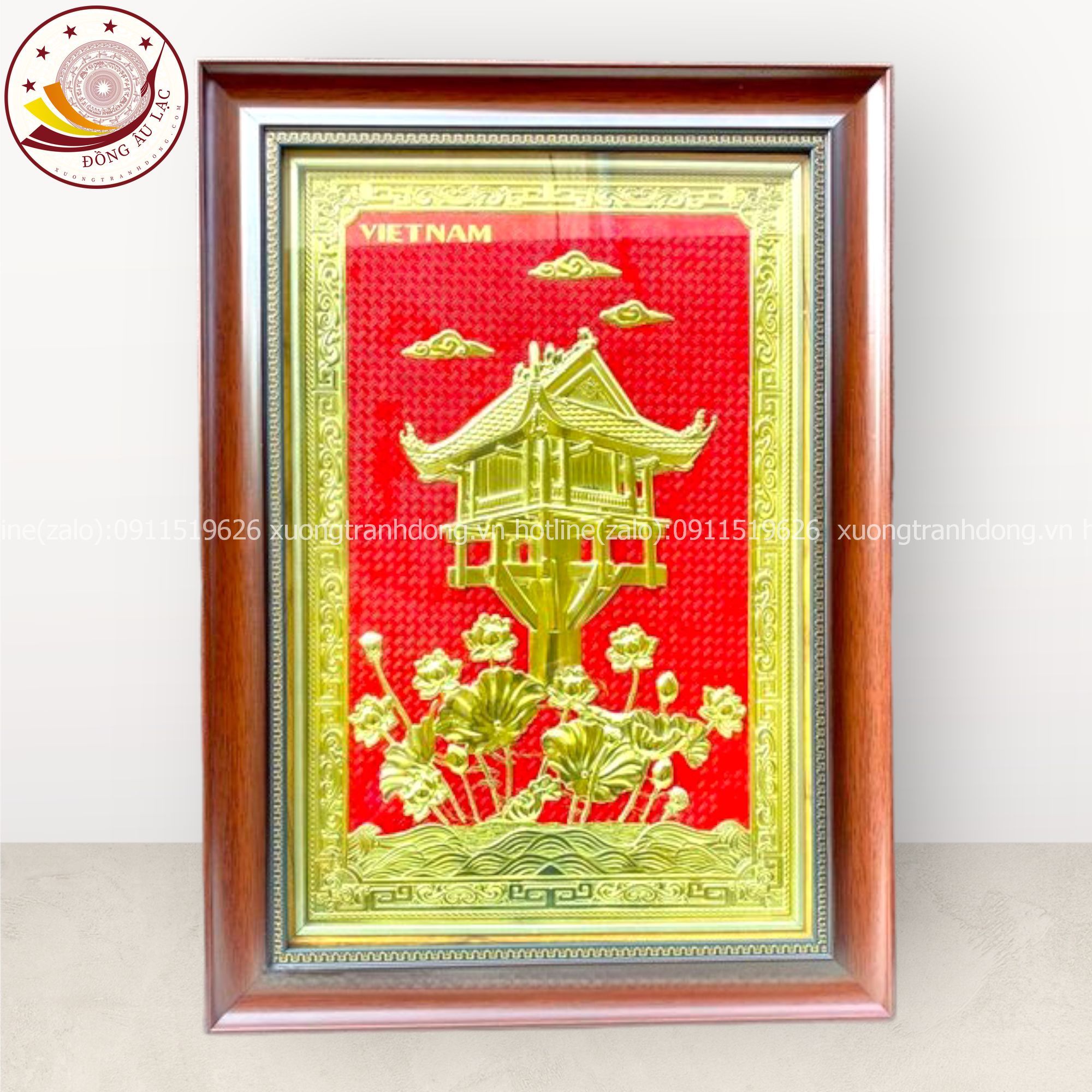tranh qua tang danh lam chua mot cot dong vang de ban kich thuoc 48x68cm mau 2 xuong tranh dong