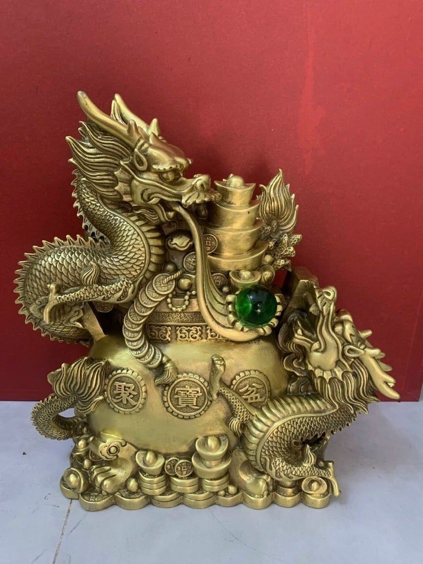 tuong rong song long nha ngoc dong vang cao 30cm ngang 29cm nang 4 6kg xuong tranh dong