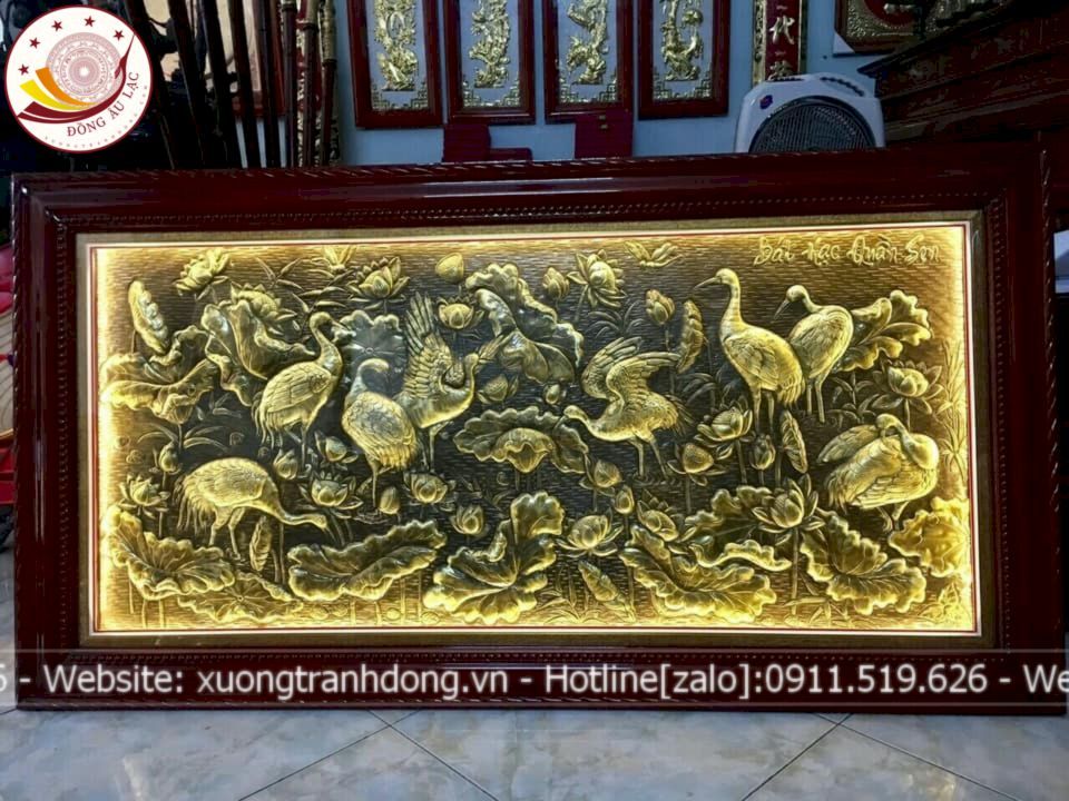 tranh sen hac dong vang gia co 1m7x90cm xuong tranh dong