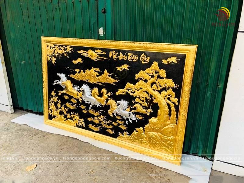 tranh ma dao thanh cong bang dong vang nen den dat vang bac kt 1m97x1m07
