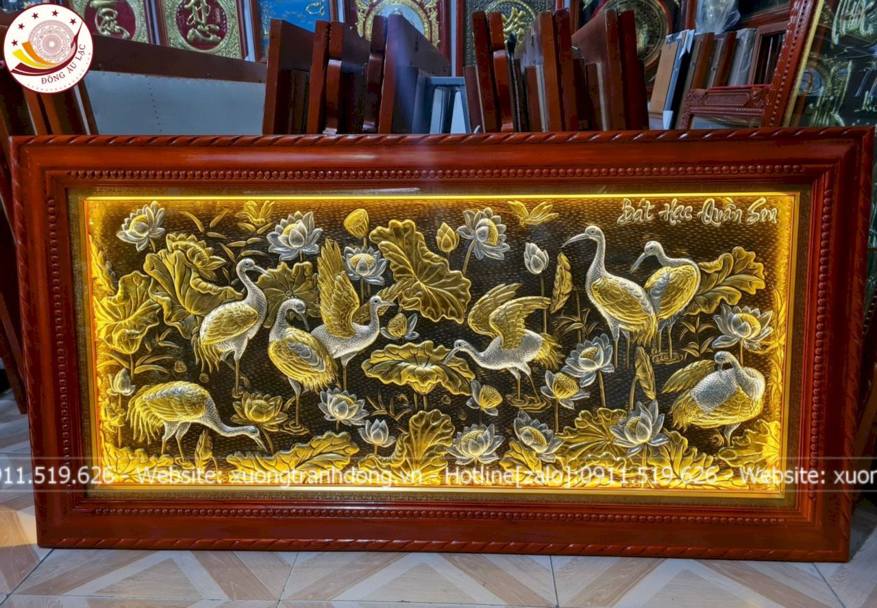 tranh sen hac dong vang dat vang bac 1m7x90cm xuong tranh dong