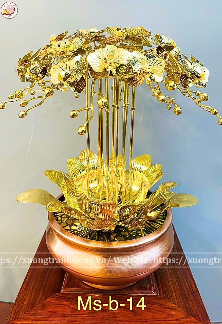 chau hoa lan 9 canh ma vang 24k xuong tranh dong