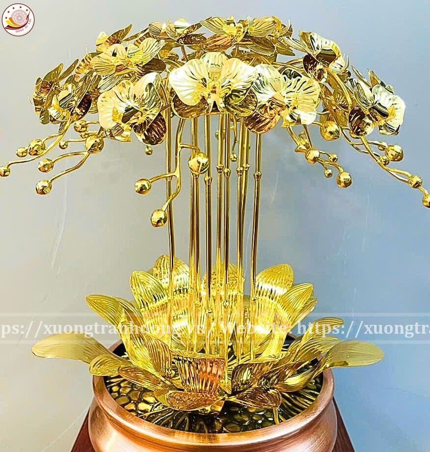 chau hoa lan 9 canh ma vang 24k xuong tranh dong
