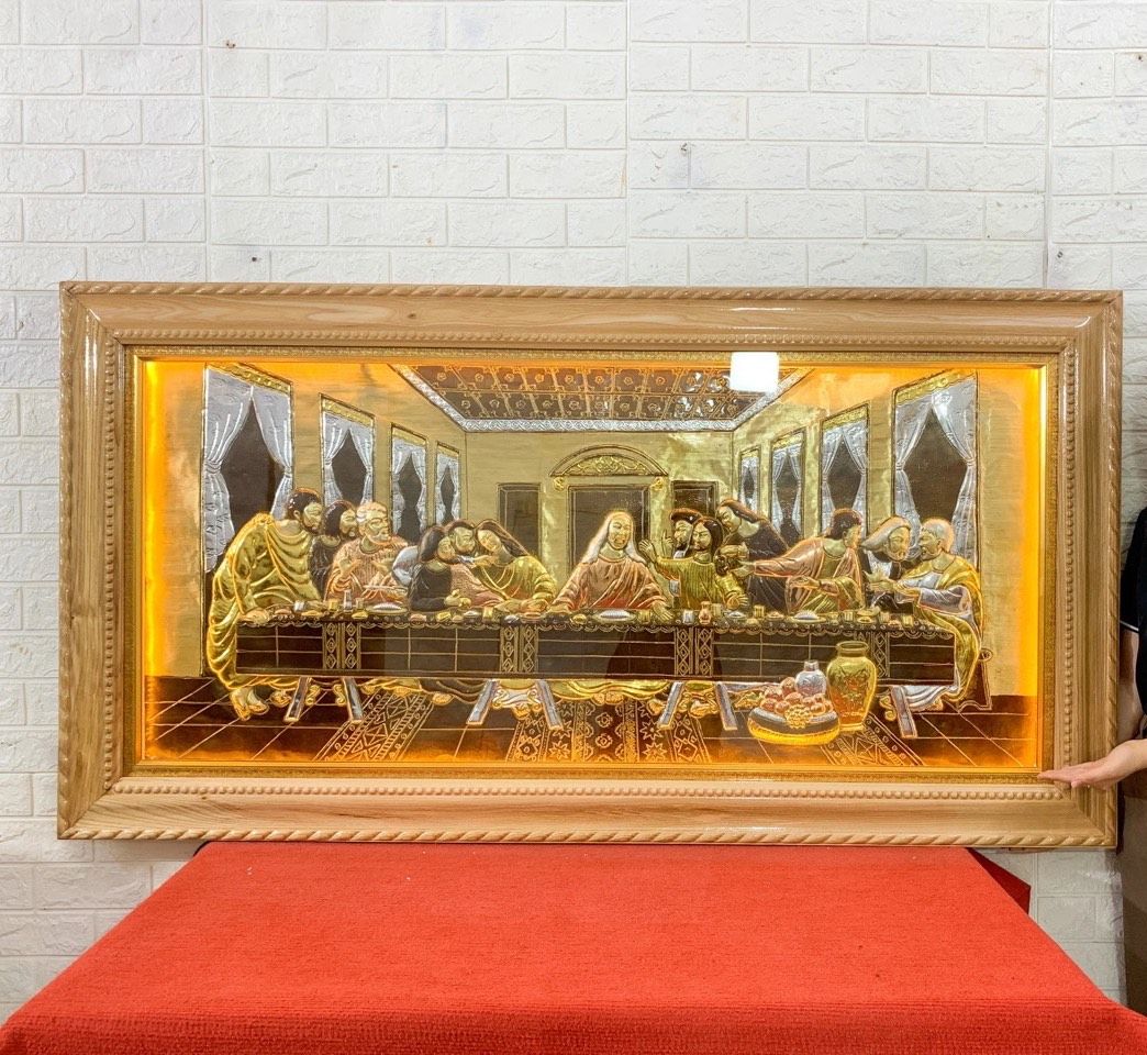 tranh bua tiec ly dong vang dat vang bac 1m7x90cm xuong tranh dong
