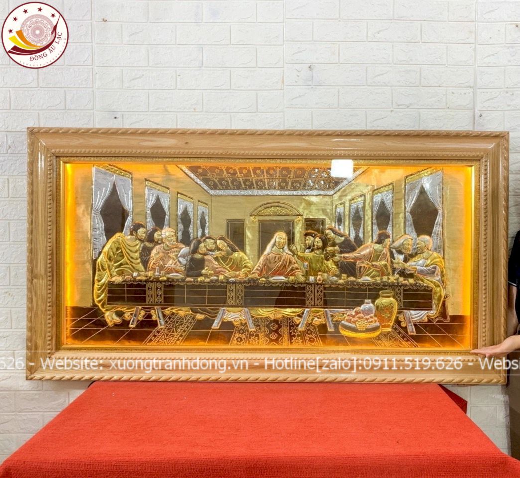 tranh bua tiec ly dong vang dat vang bac 1m7x90cm xuong tranh dong