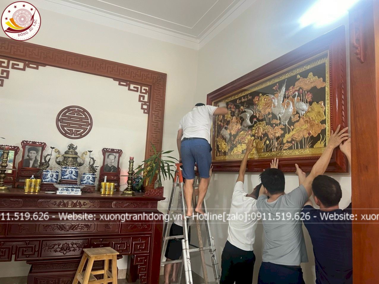 tranh sen hac dong do dat vang bac kt 2m3x1m2 xuong tranh dong