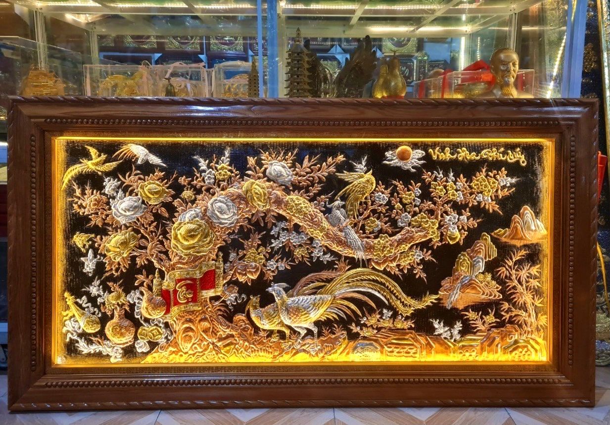 tranh vinh hoa phu quy bang dong do dat vang bac khung tron kich thuoc 90 170cm