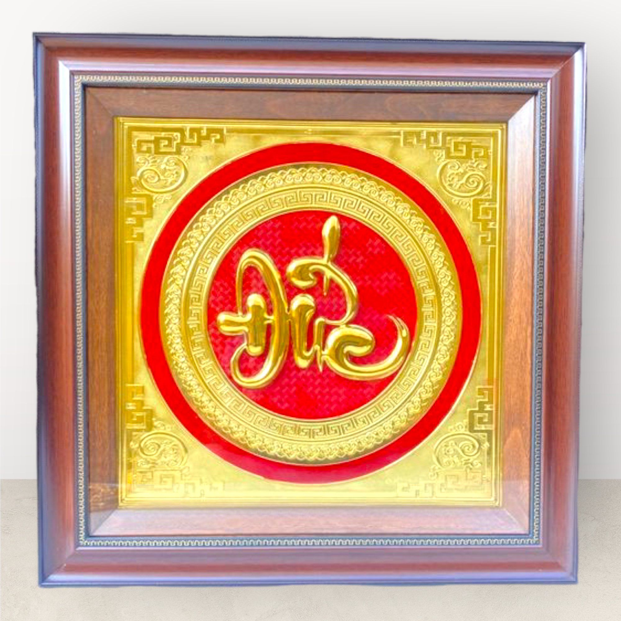 tranh qua tang chu duc bang dong vang ma vang 24k kich thuoc 48x48cm xuong tranh dong