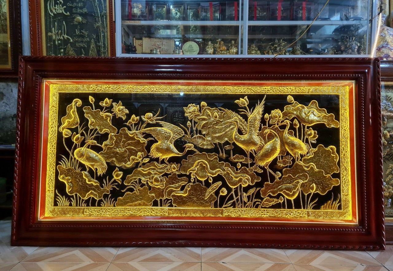 tranh sen hac dong vang dat vang kt 2m3x1m2 xuong tranh dong
