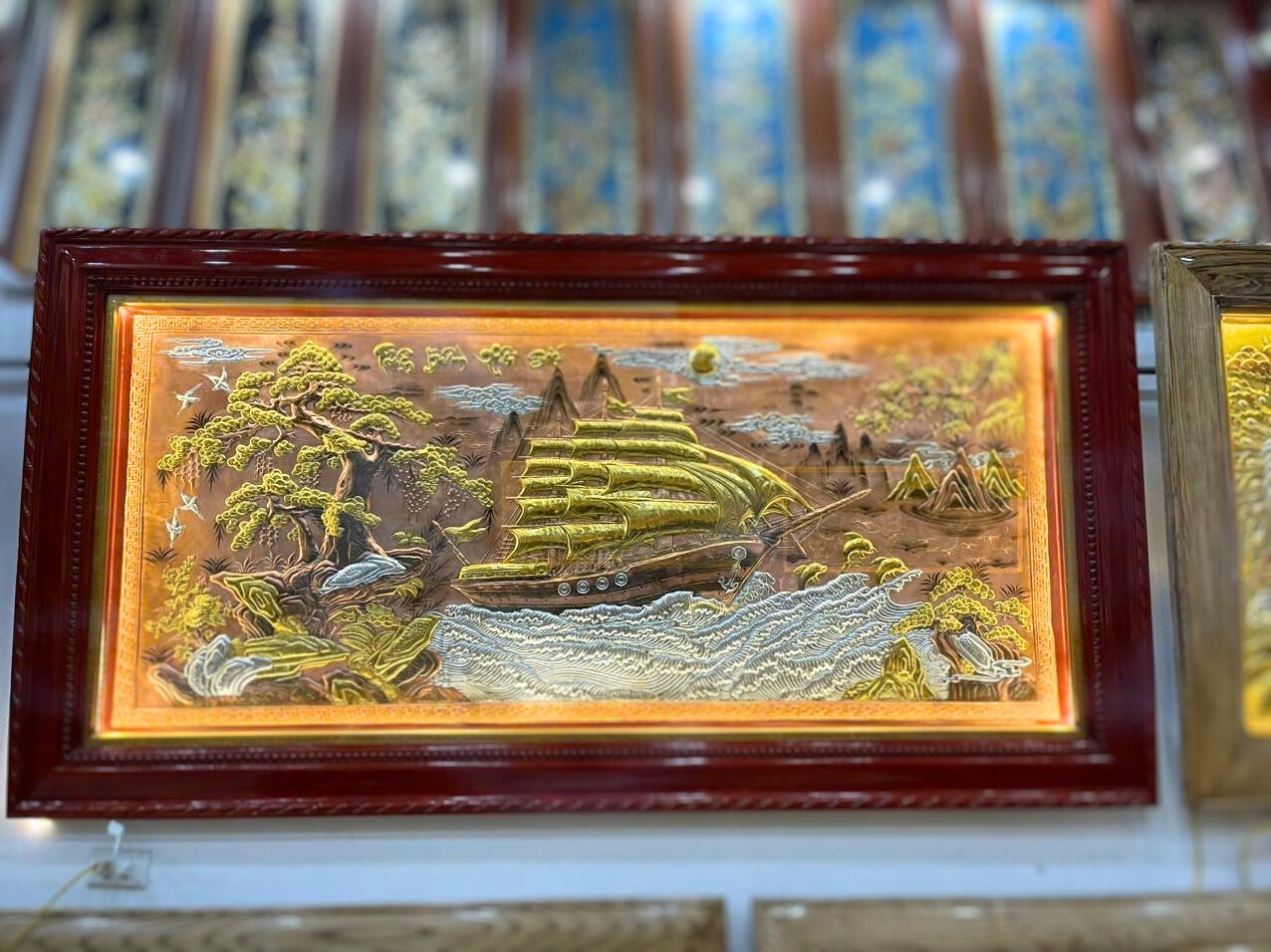 tranh thuan buom xuoi gio bang dong do xuoc dat vang kt 90cmx170cm xuong tranh dong