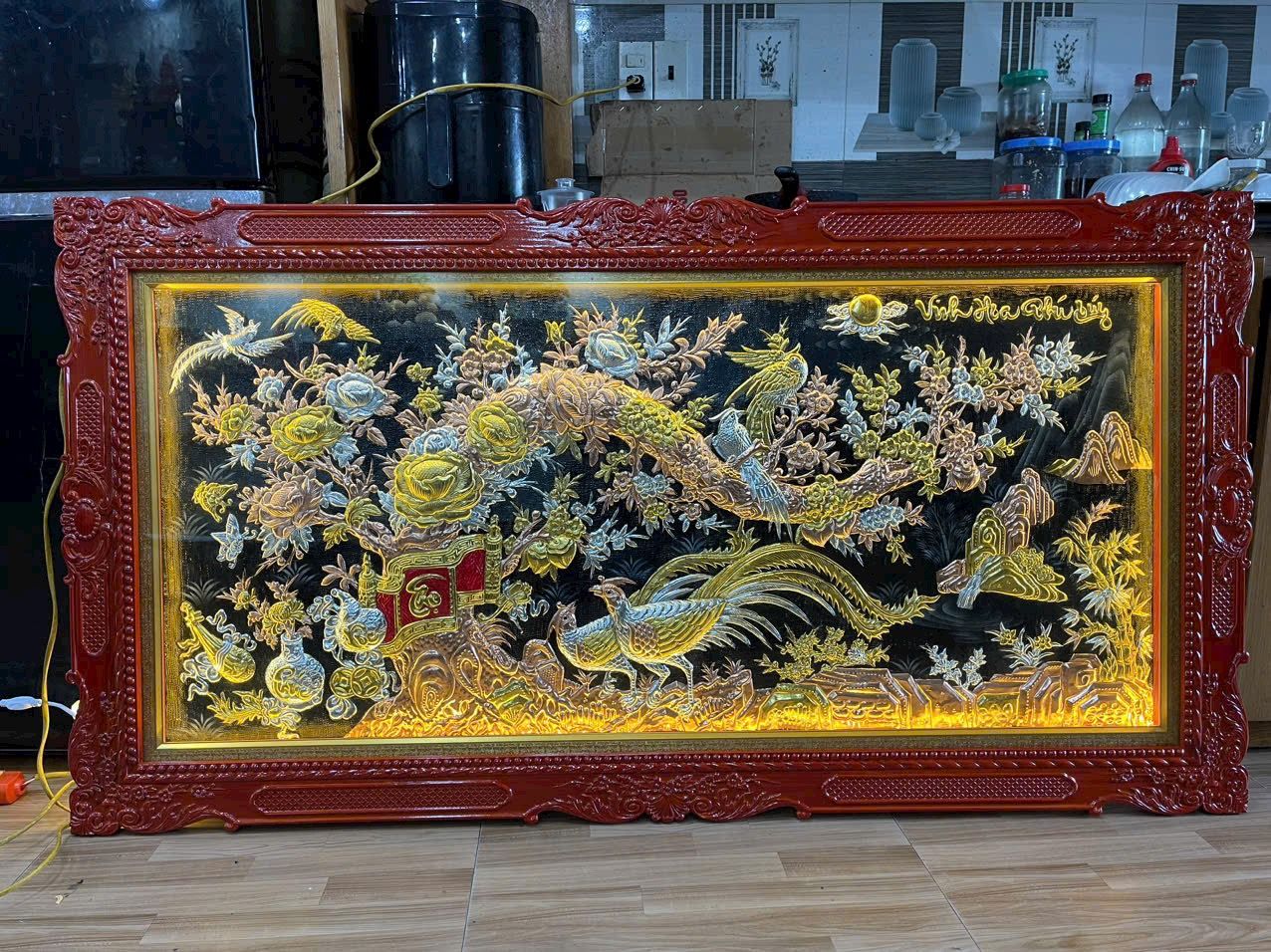 tranh vinh hoa phu quy bang dong do dat vang bac kich thuoc 1m7x90cm xuong tranh dong