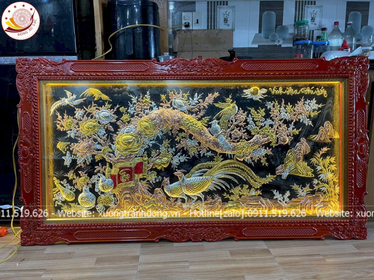 tranh vinh hoa phu quy bang dong do dat vang bac kich thuoc 1m7x90cm xuong tranh dong