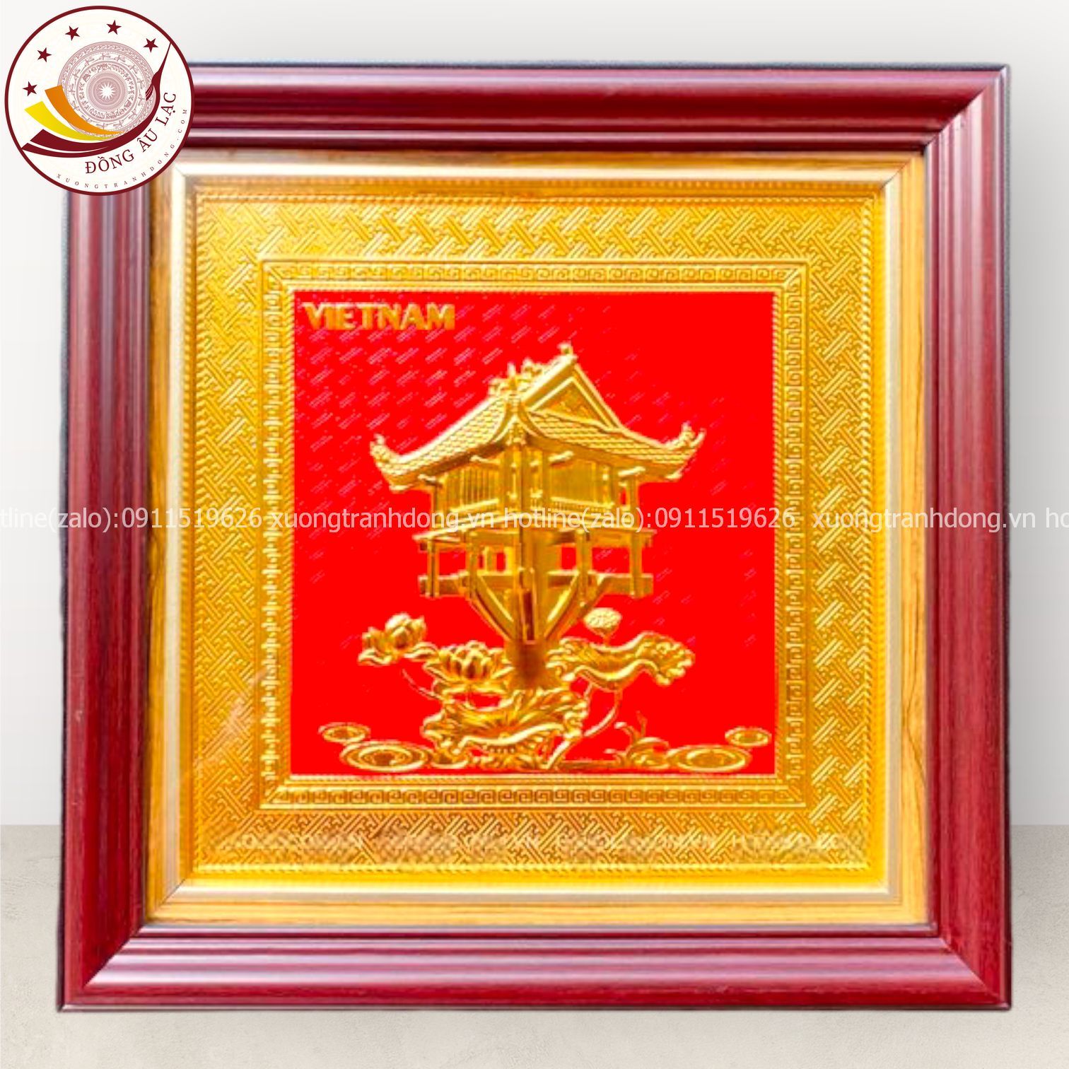 tranh qua tang danh lam chua mot cot dong vang ma vang 24k de ban kich thuoc 42x42cm mau 1 xuong tranh dong