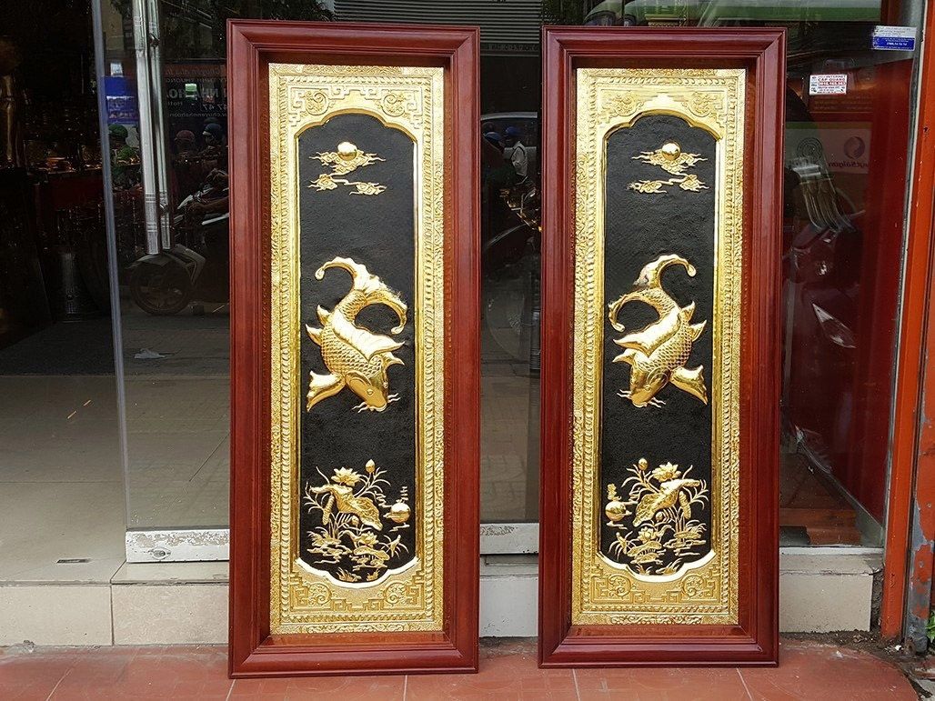 tranh ly ngu vong nguyet bang dong vang kich thuoc 60x155cm ma vang 24k khung go huong