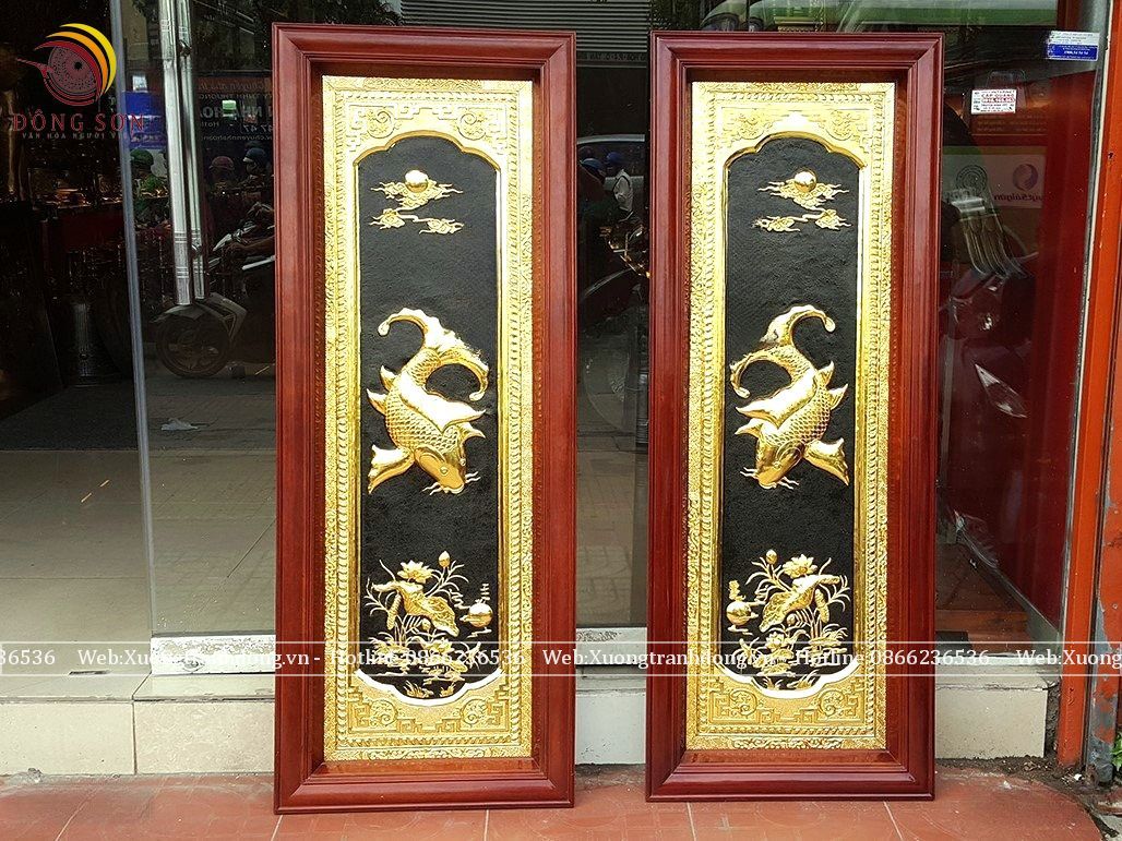 tranh ly ngu vong nguyet bang dong vang kich thuoc 60x155cm ma vang 24k khung go huong