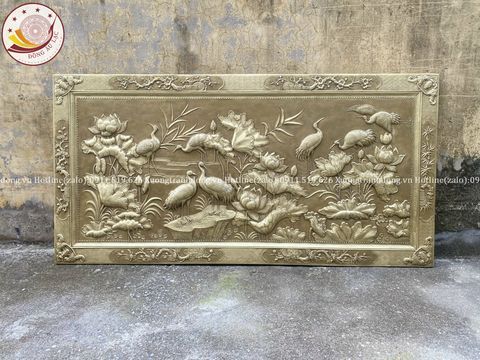 tranh sen hac bang dong vang lam mau gia co kich thuoc 1m8x90cm khung dong