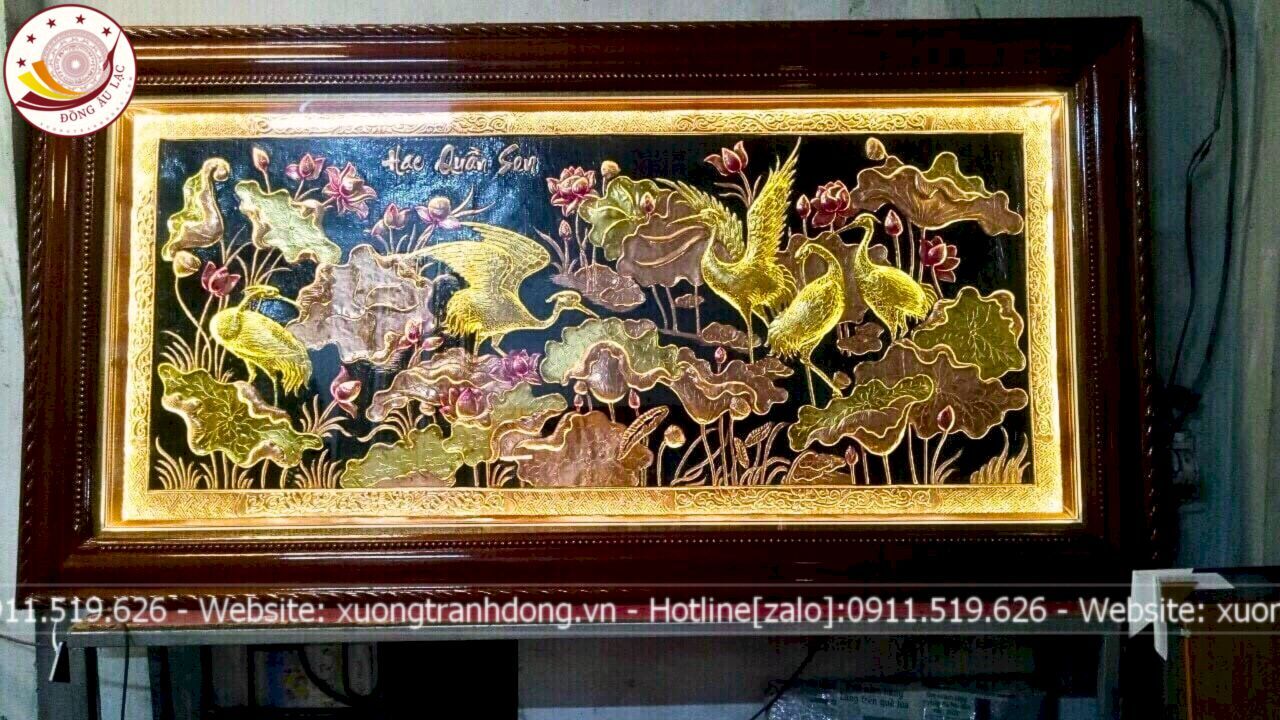 tranh sen hac dong do dat vang bac ve mau 2m3x1m2 xuong tranh dong