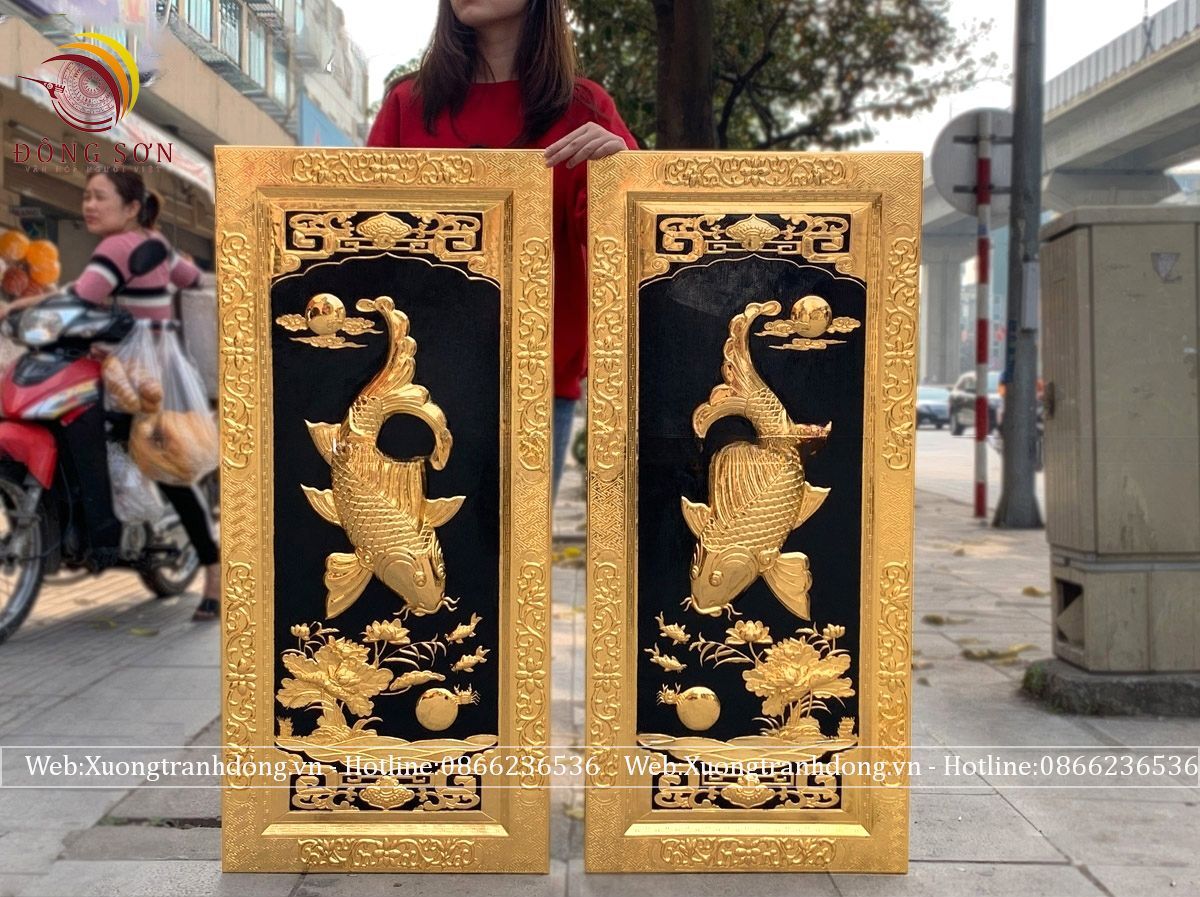 tranh ly ngu vong nguyet bang dong vang kich thuoc 50x110cm dat vang khung dong