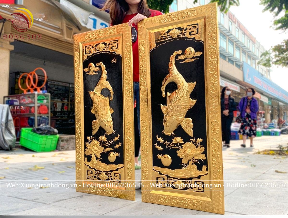 tranh ly ngu vong nguyet bang dong vang kich thuoc 50x110cm dat vang khung dong