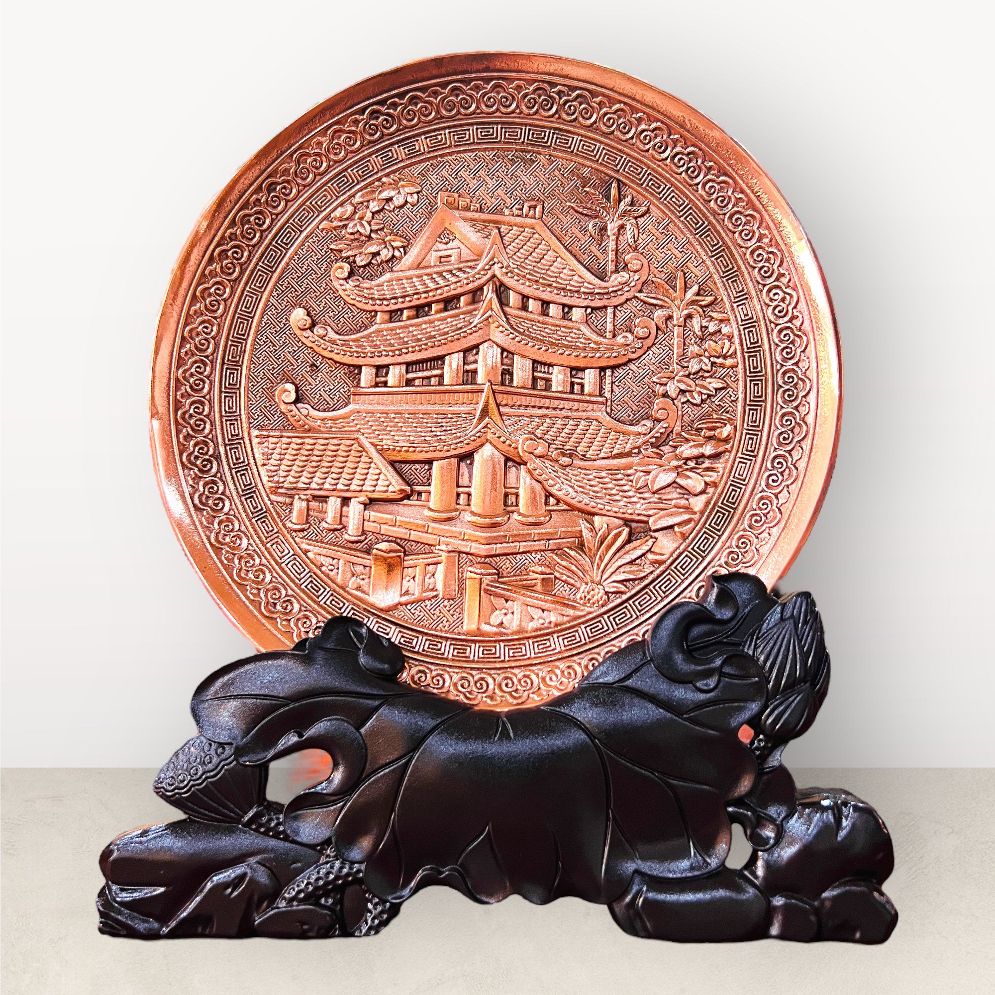 tranh qua tang danh lam chua keo thai binh dong do de ban duong kinh 20cm xuong tranh dong