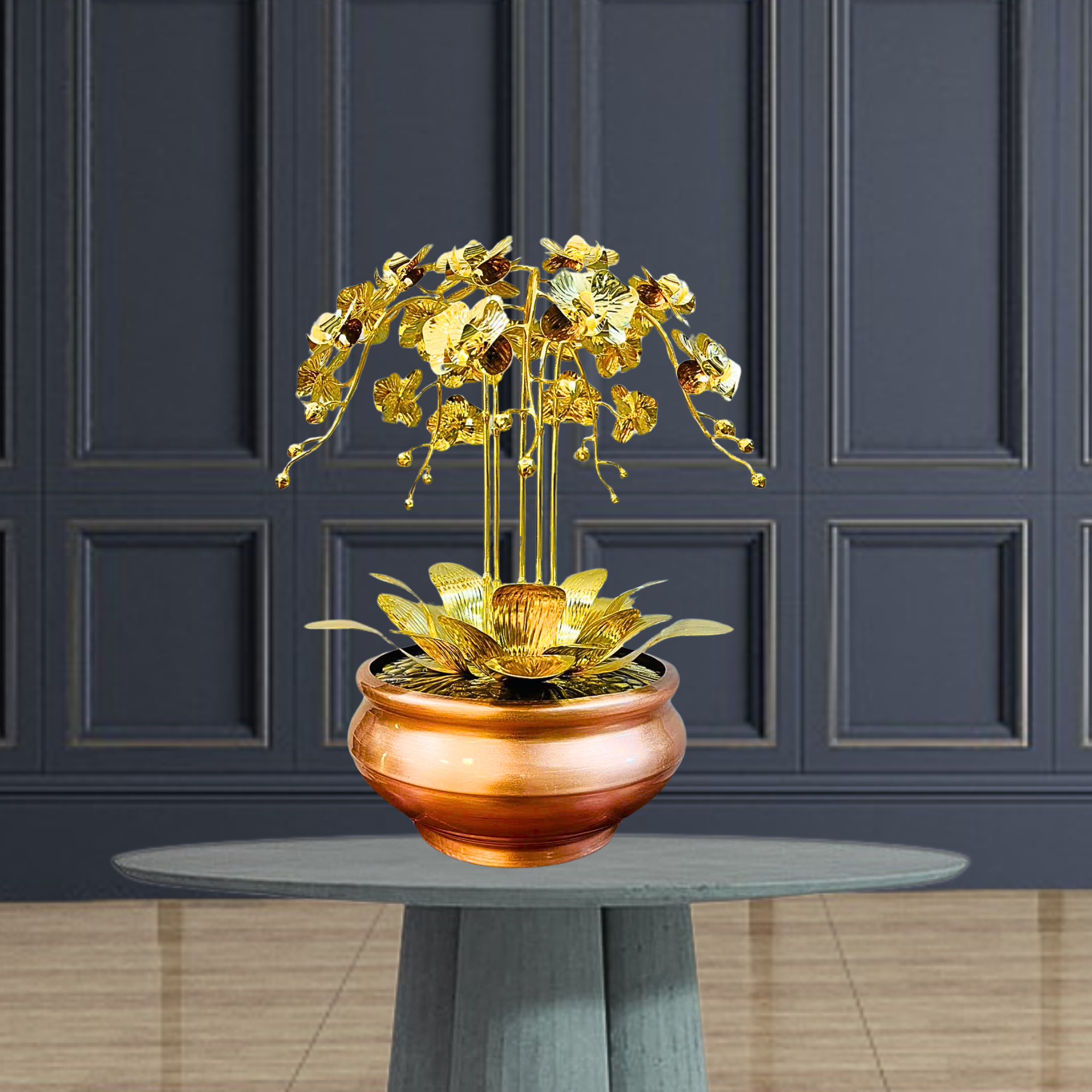 chau hoa lan 5 canh ma vang 24k xuong tranh dong