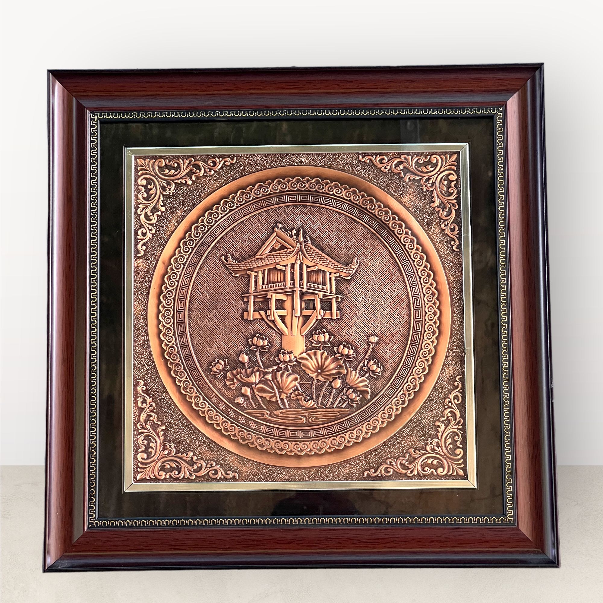 tranh qua tang danh lam chua mot cot dong do kich thuoc 42x42cm xuong tranh dong