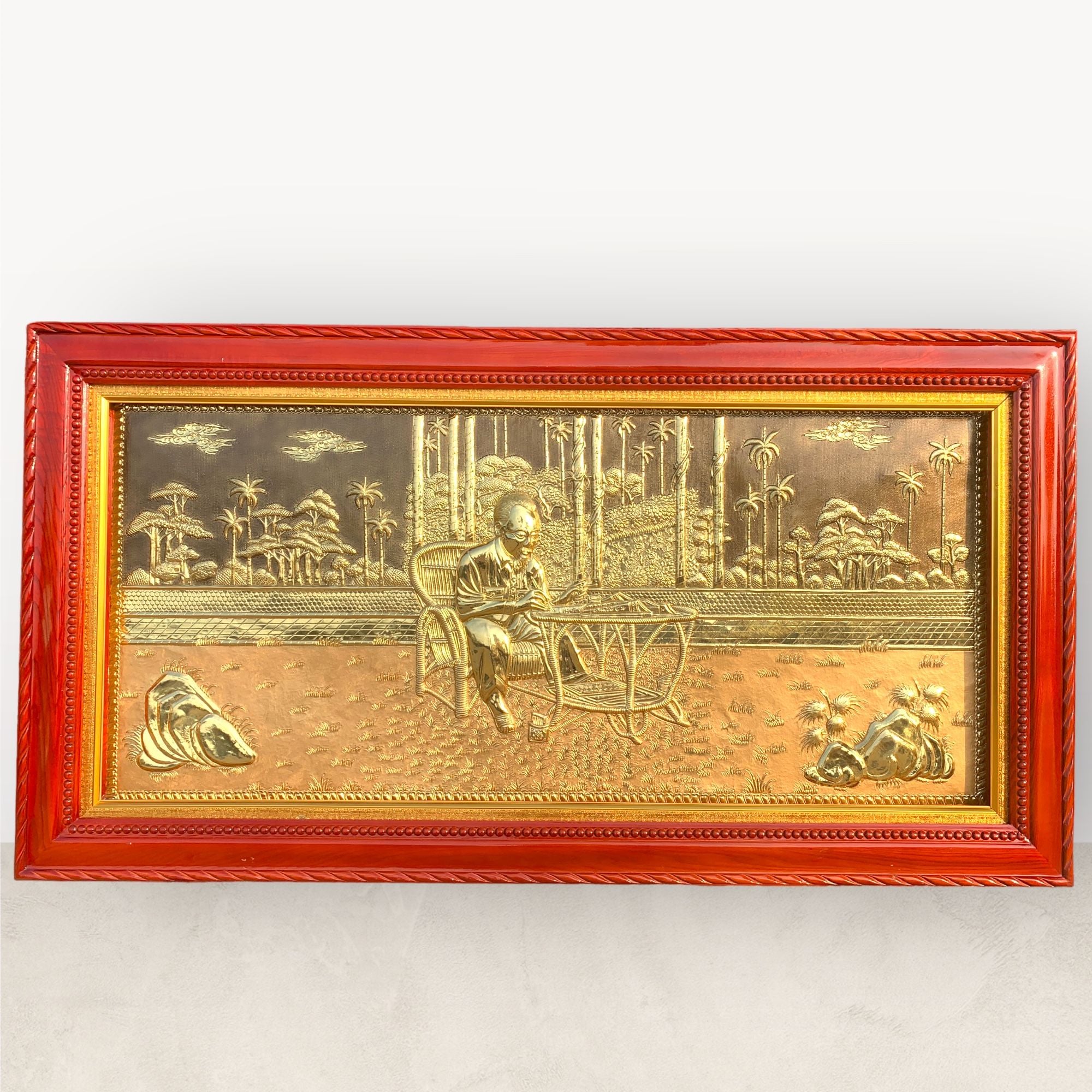 tranh qua tang danh nhan tranh bac ho ngoi ghe may dong vang kich thuoc 90x170cm xuong tranh dong