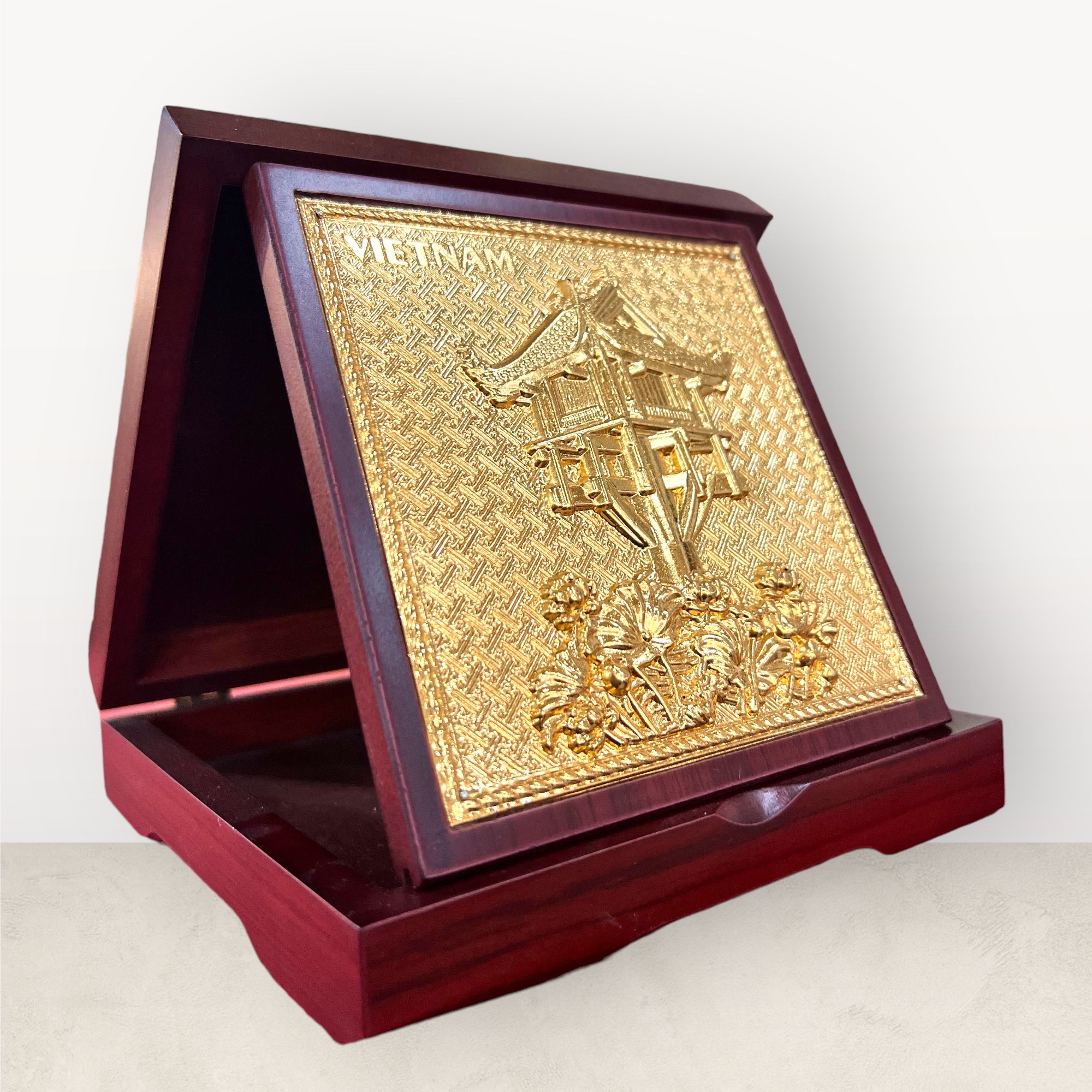 tranh qua tang danh lam chua mot cot dong vang ma vang 24k duong kinh 16cm xuong tranh dong