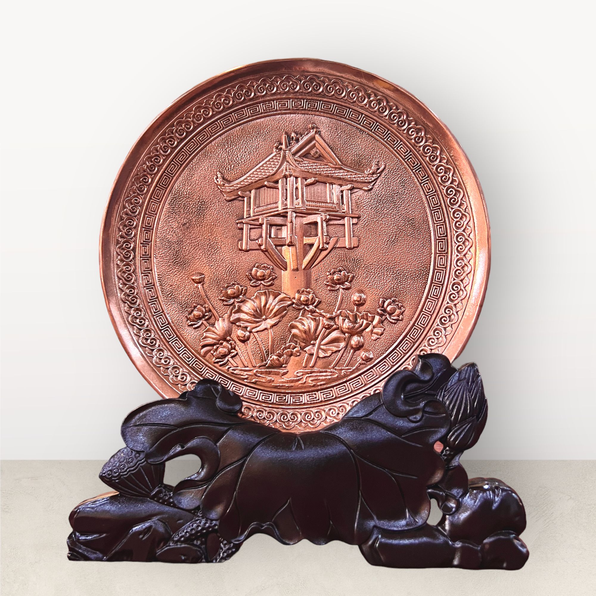 tranh qua tang danh lam chua mot cot dong do de ban duong kinh 20cm xuong tranh dong