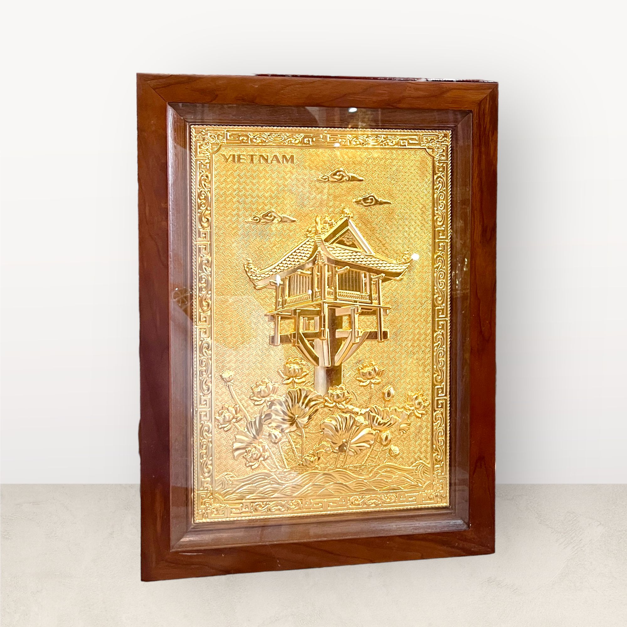 tranh qua tang danh lam chua mot cot dong vang dat vang 24k kich thuoc 38x54cm mau 2 xuong tranh dong