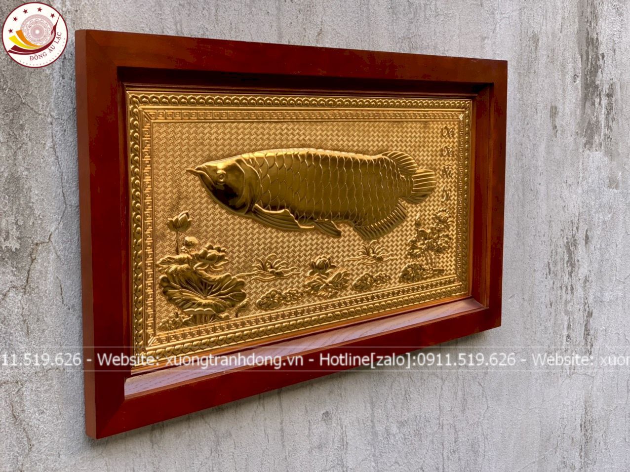 tranh nien nien huu du sen ca dong vang ma 24k 38x68cm xuong tranh dong