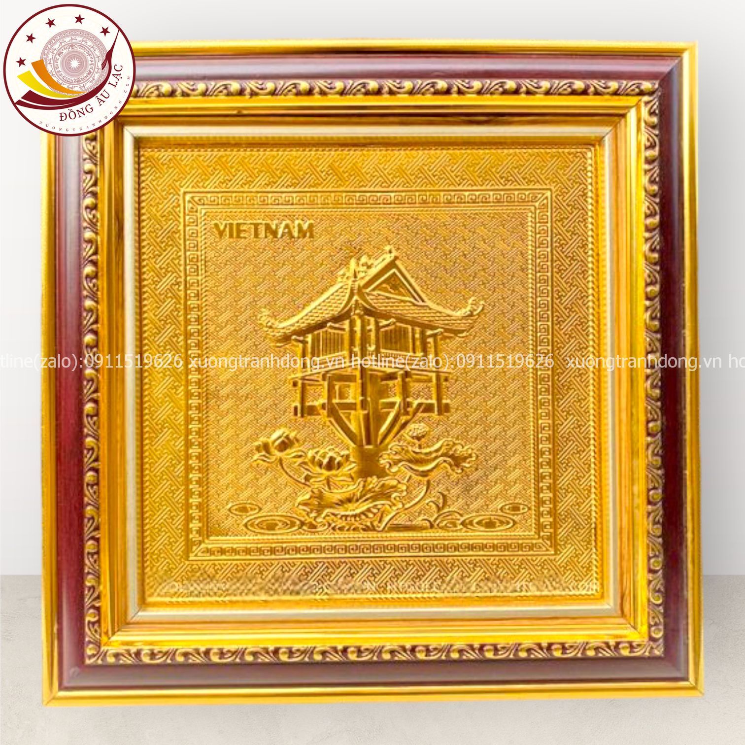 tranh qua tang danh lam chua mot cot dong vang ma vang 24k de ban kich thuoc 30x30cm mau 1 xuong tranh dong