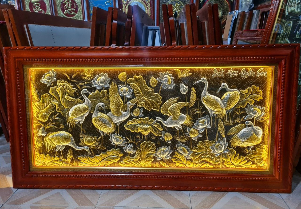 tranh sen hac dong vang dat vang bac 1m7x90cm xuong tranh dong