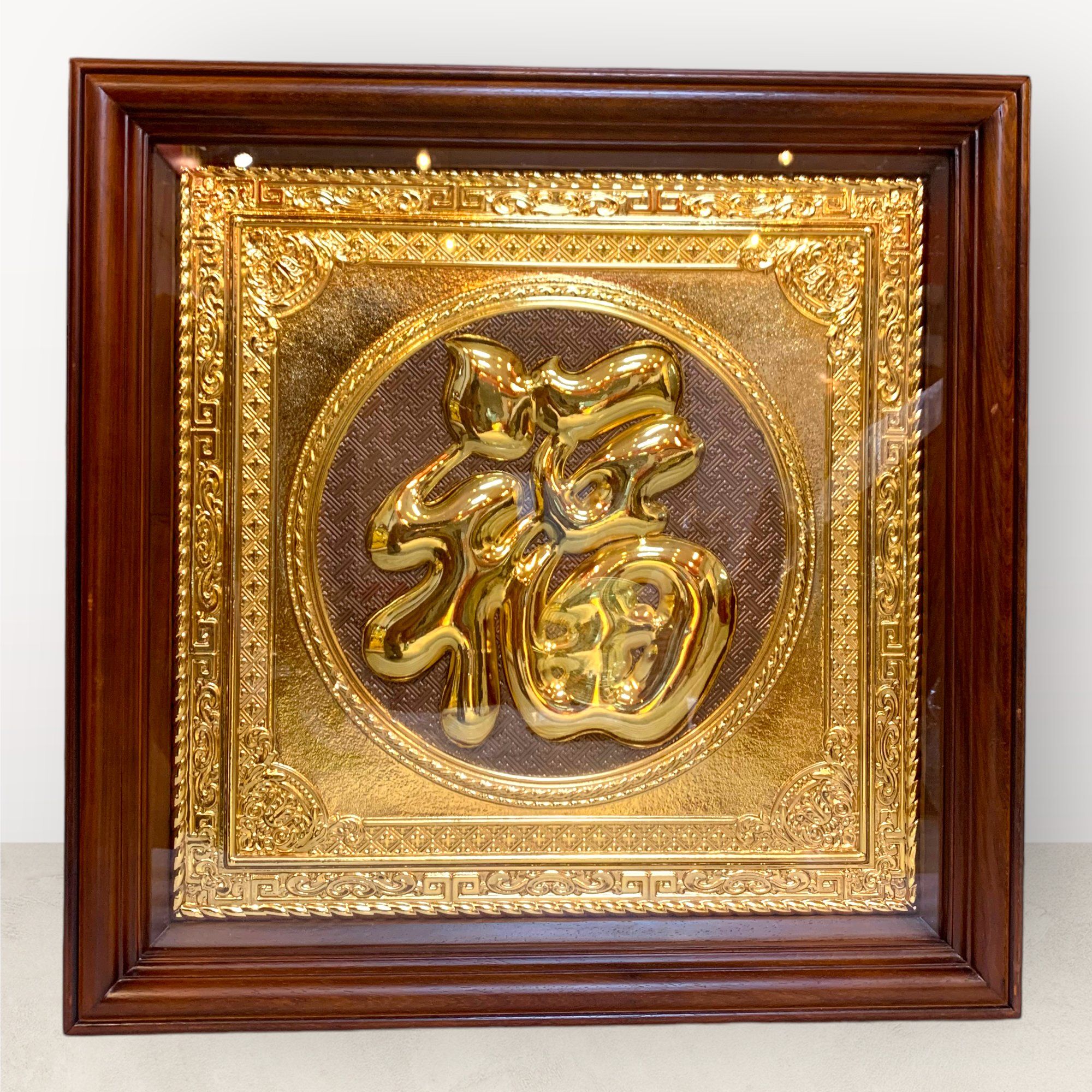 tranh qua tang chu phuc bang dong vang ma vang 24k kich thuoc 68x68cm xuong tranh dong