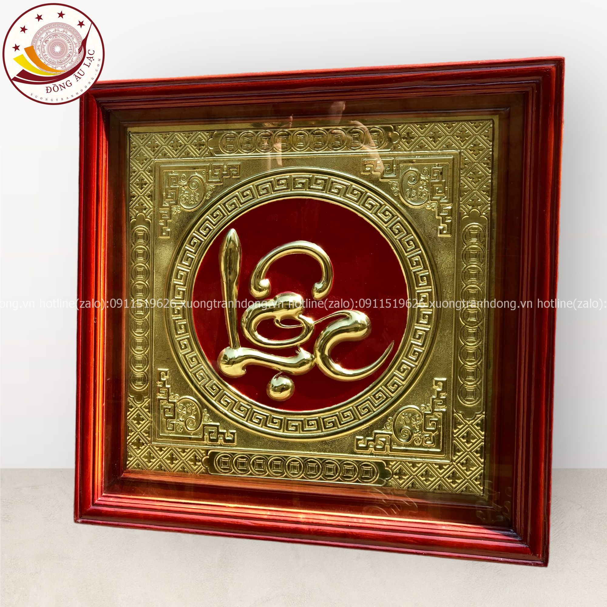 tranh qua tang chu loc bang dong vang kich thuoc 45x45cm mau 1 xuong tranh dong