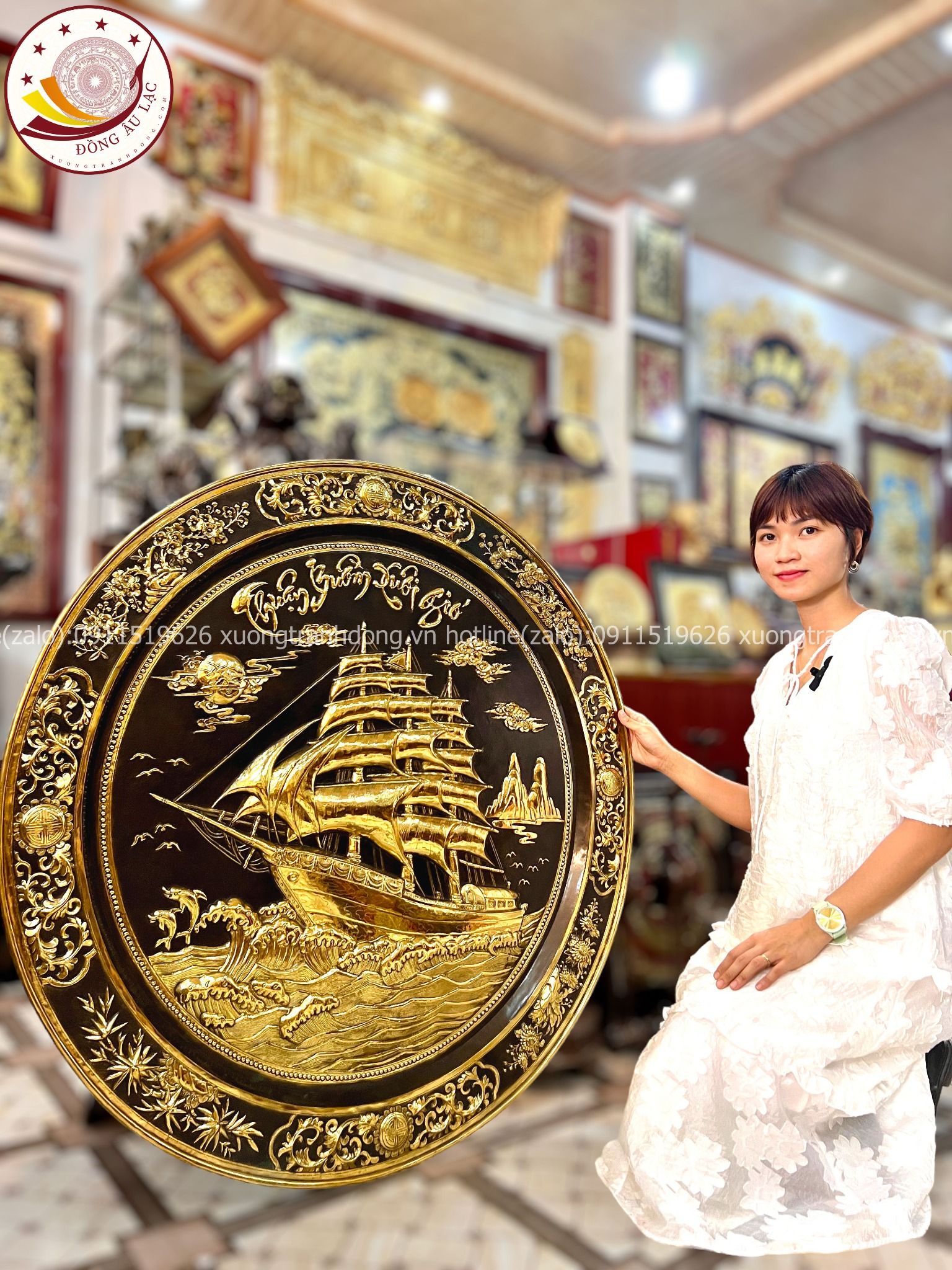 tranh thuan buom xuoi gio tranh thuyen mau mam dong vang duong kinh 107cm xuong tranh dong