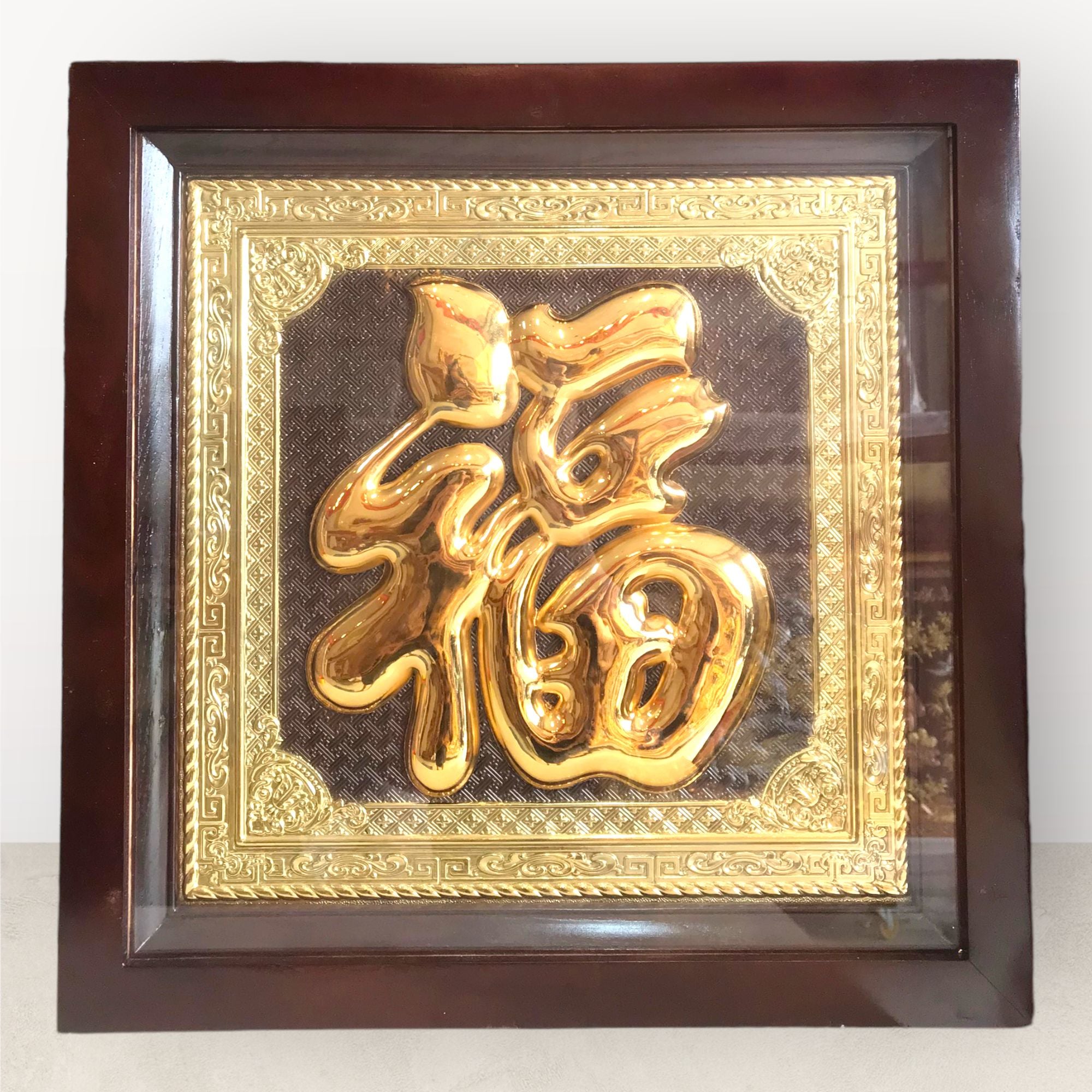 tranh qua tang chu phuc bang dong vang ma vang phan chu kich thuoc 38x38cm xuong tranh dong