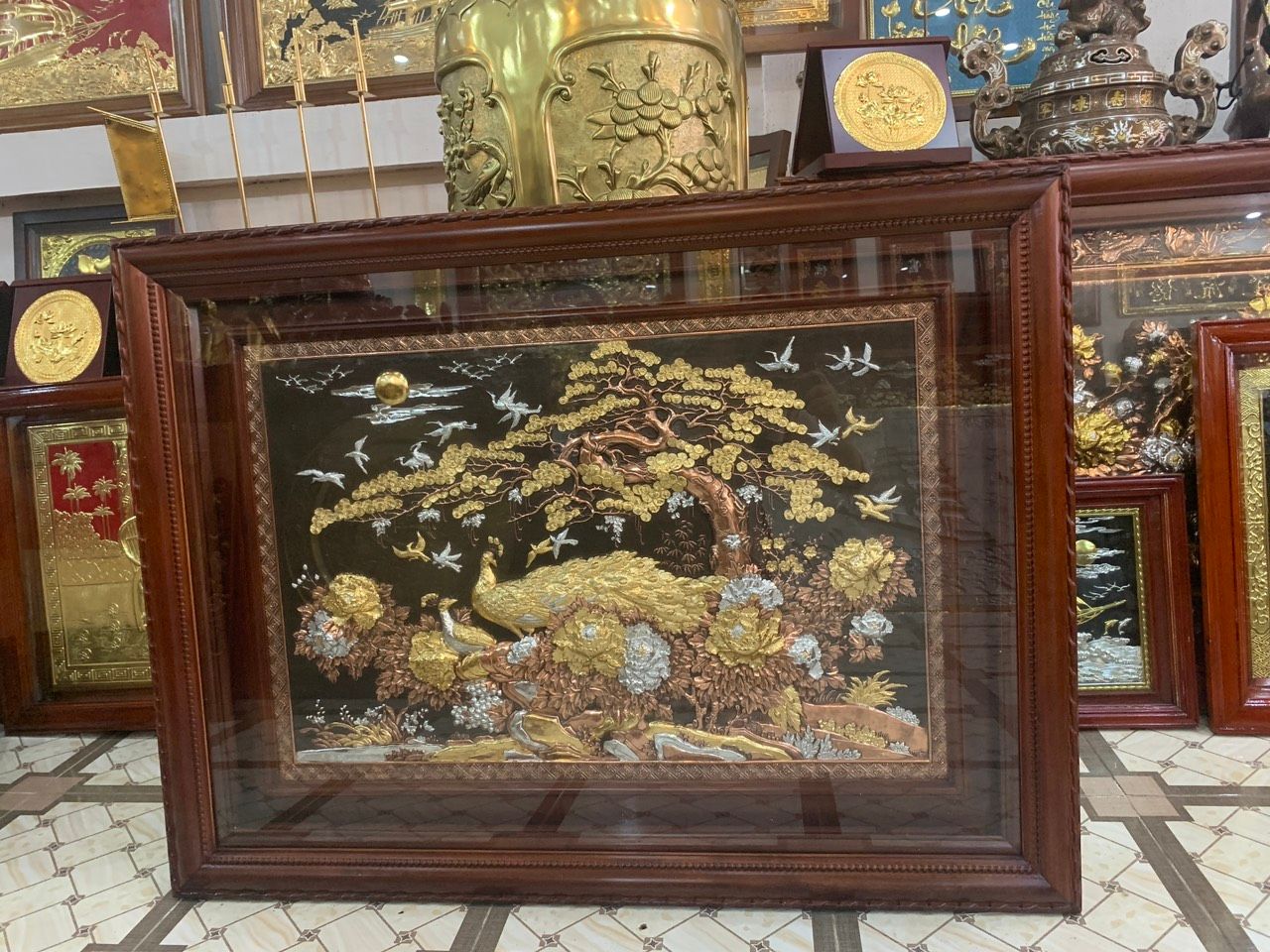 tranh vinh hoa phu quy bang dong do dat vang bac kich thuoc 1m27x88cm xuong tranh dong
