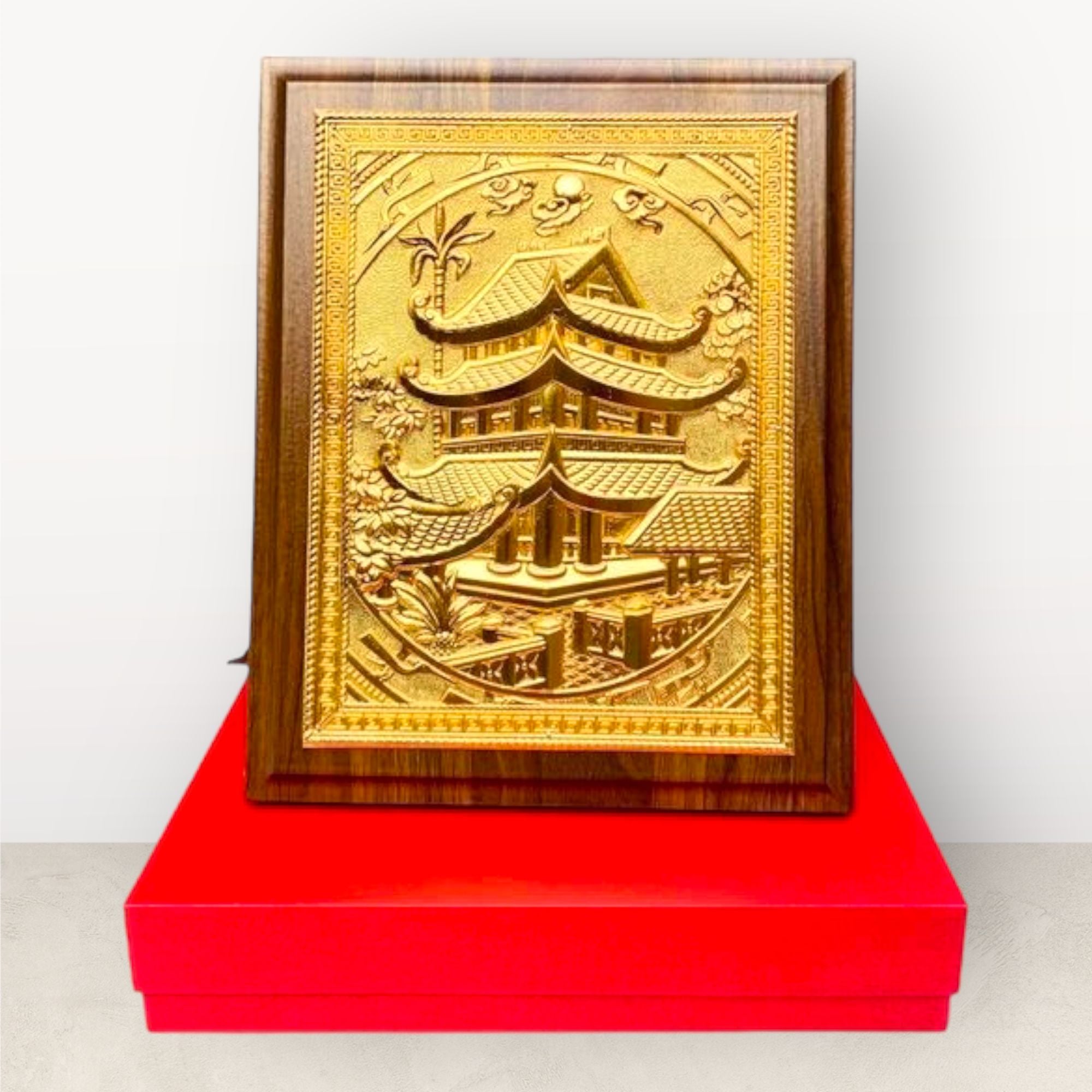 tranh qua tang danh lam chua keo thai binh dong vang ma vang 24k kich thuoc 20x25cm xuong tranh dong