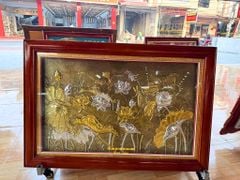 tranh hoa sen dong vang dat vang bac 1m12x72cm xuong tranh dong
