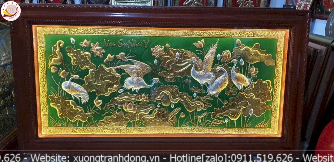 tranh sen hac dong vang dat vang bac 1m7x90cm xuong tranh dong